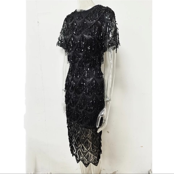 New Black Sequin Midi Dress - Picture 5 of 14